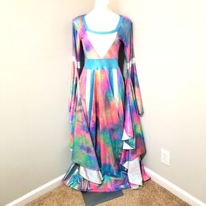 (No tags, best fits 6-10 imo) Pastel Tie Dye Glitter Fairy/Regency Gown Dress